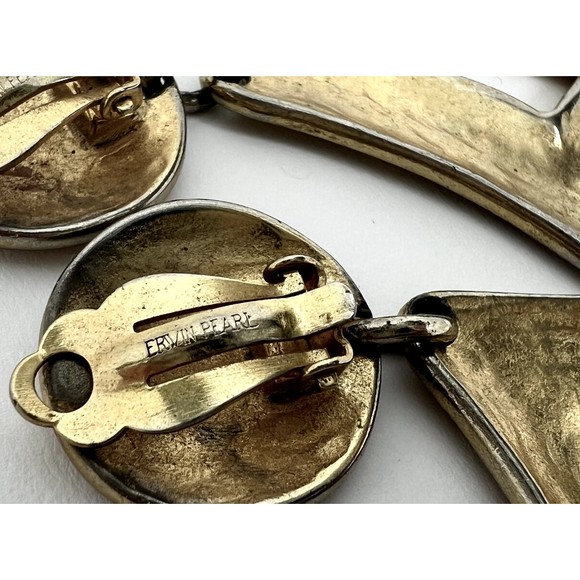 Vintage Erwin Pearl Gold Toned Diamond Shape Dangle Drop Clip On Earrings - Picture 2 of 4